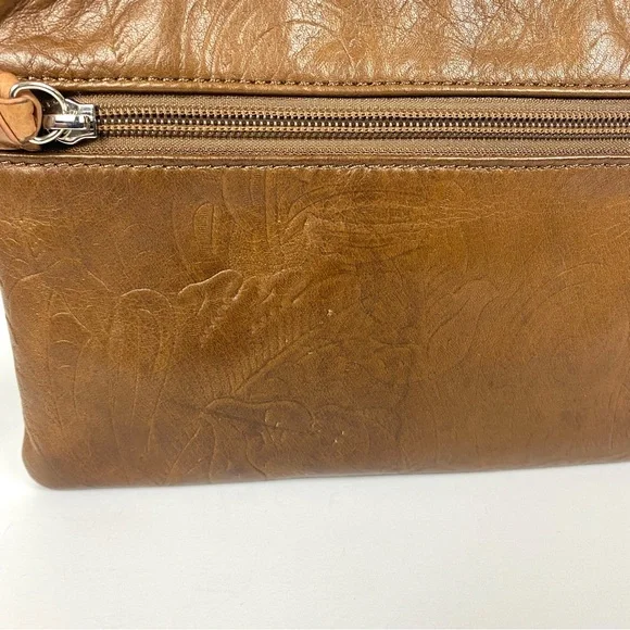Margot Cognac Brown 100% Leather Large Wristlet Leaf Paisley Pattern 9.75x6 in. - Picture 12 of 12